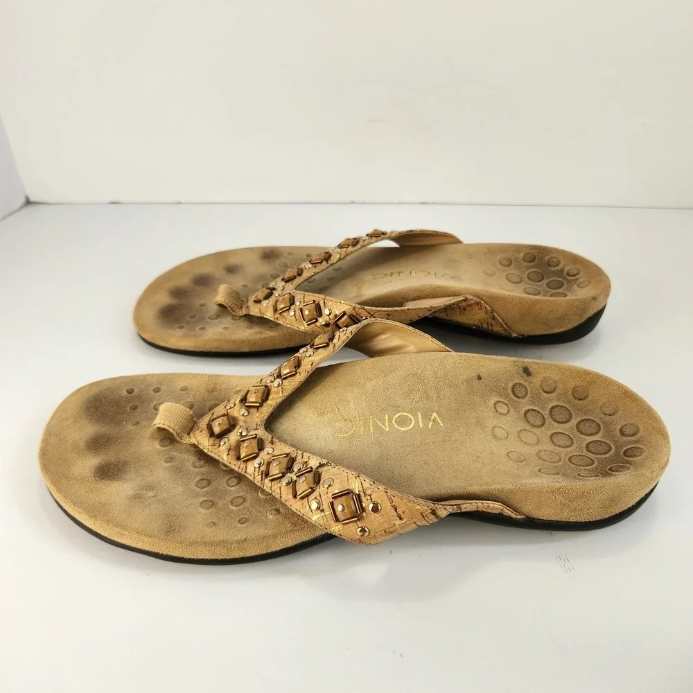 Vionic Floriana Women's 8 Gold Shimmer Orthotic Flip Flop Sandals Comfort